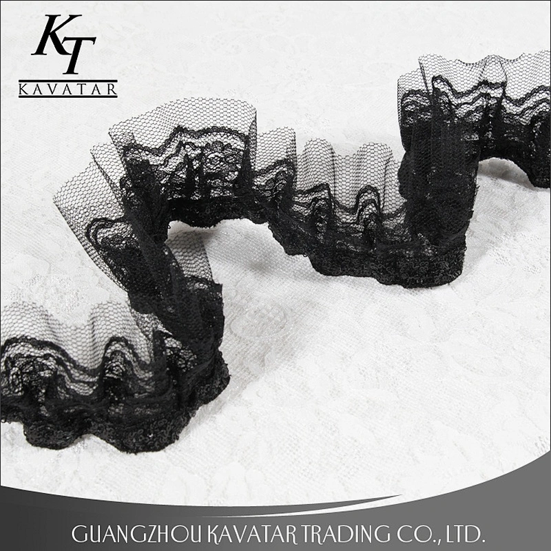 Easy to match fashion wrinkle black lace trim sequin decoration for nighty,dress,etc