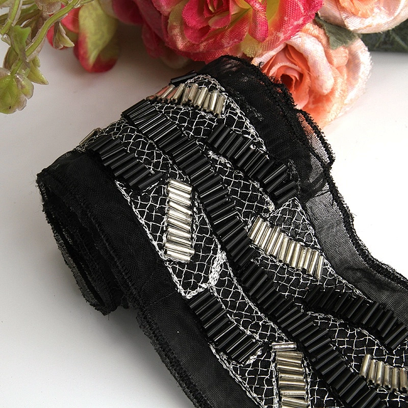 embroidered gold bead lace trim beaded lace trim with pearls