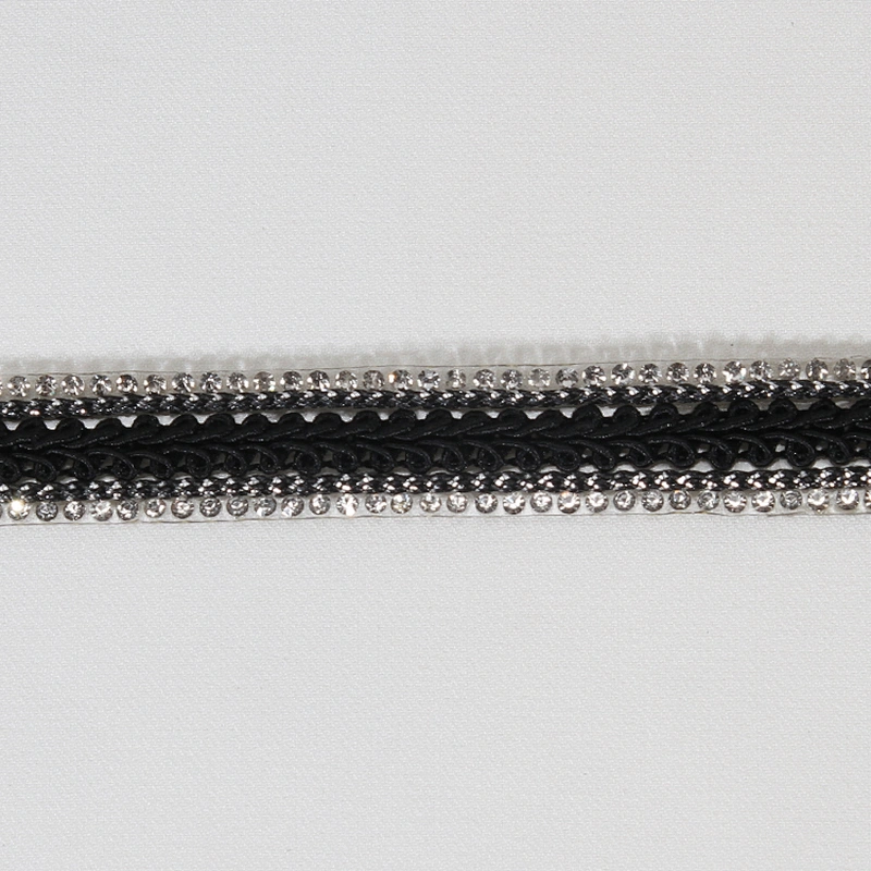 Custom 1.5cm Black Sequin Accessories Bead Rhinestone Edged Thermal Transfer Trim