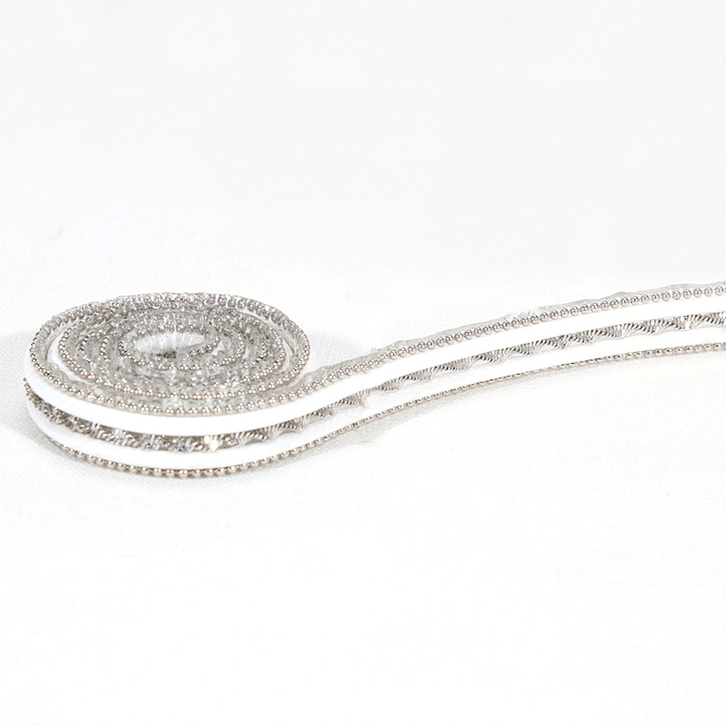 Wholesale 1cm Copper Chain Beaded Hotfix Trim with White Strips
