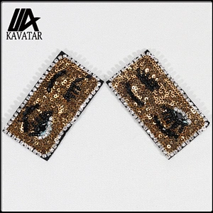 Design Gold Yellow Rectangle Shape Rhinestone Sequin Beaded Patch