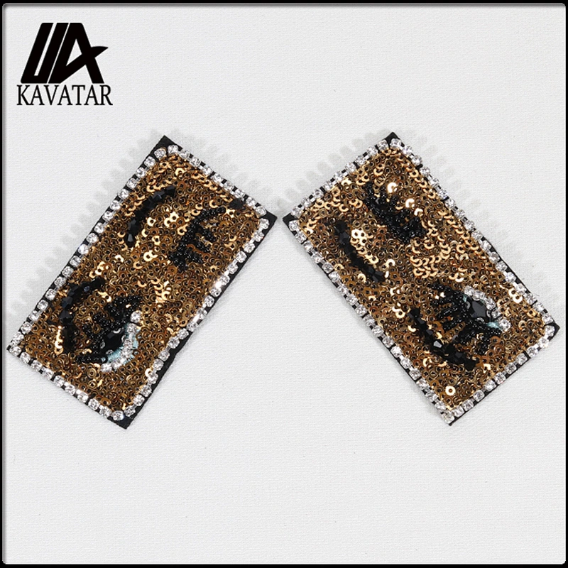 Design Gold Yellow Rectangle Shape Rhinestone Sequin Beaded Patch