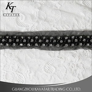 Accessories Claw Rhinestone Black Pearl Beaded Sew On Mesh Lace Trim For Garment
