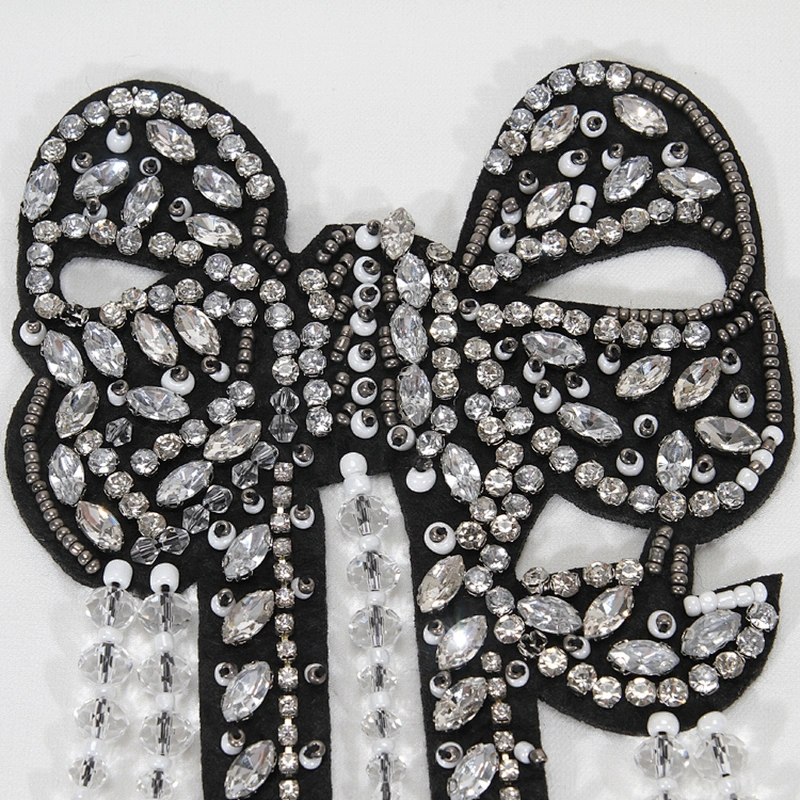 Handmade Butterfly Crystal Accessories Beads Applique Patch with Mini Rhinestone Fringe