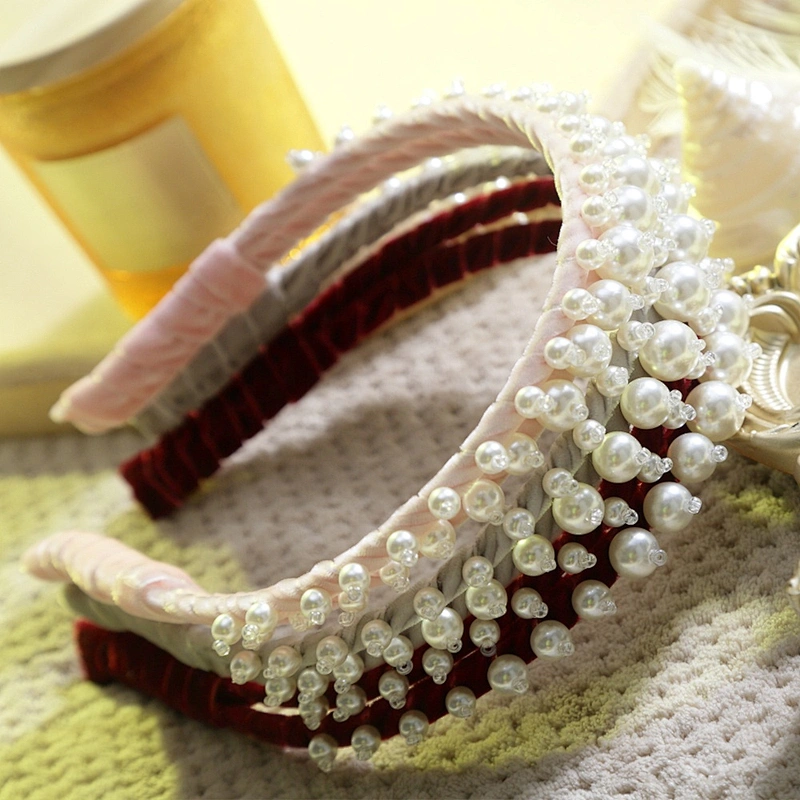 Wholesale beads pearl rhinestone handmade party hair band accessories headband fashion decorative girls hair hoop