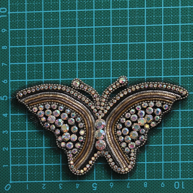 New item butterfly and insect pearl plastic beaded applique hotfix rhinestone patches for garment
