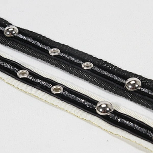 Wholesale white copper bead eyelet  trim tape with stud Design lace trims