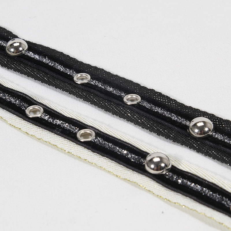 Wholesale white copper bead eyelet  trim tape with stud Design lace trims
