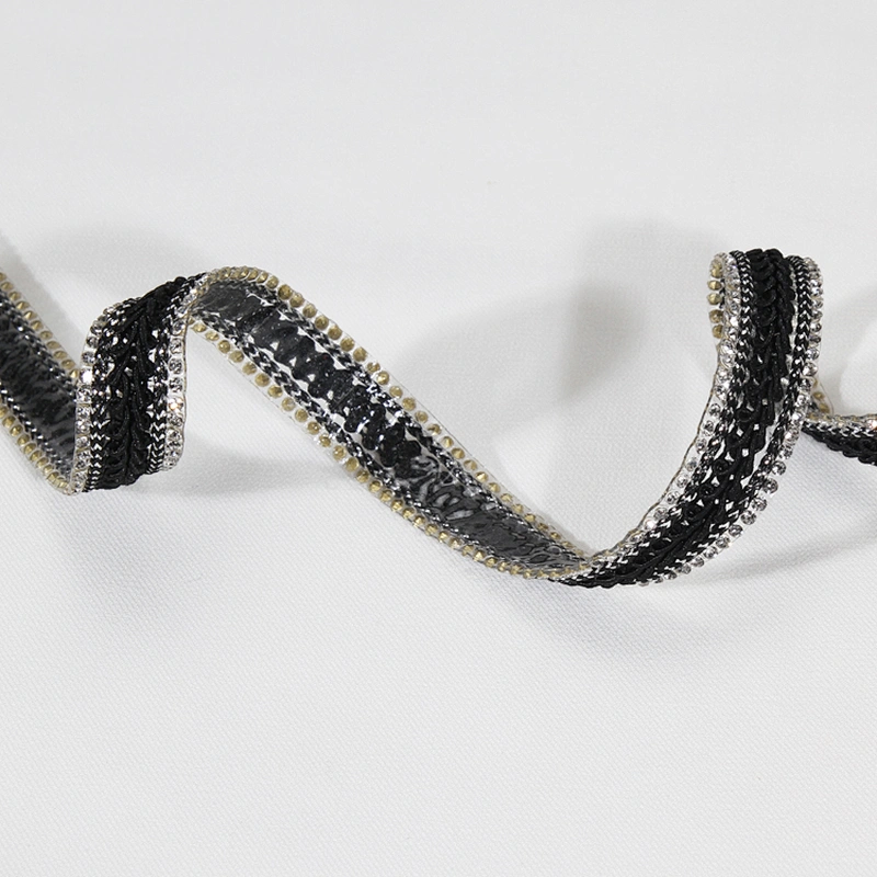Custom 1.5cm Black Sequin Accessories Bead Rhinestone Edged Thermal Transfer Trim