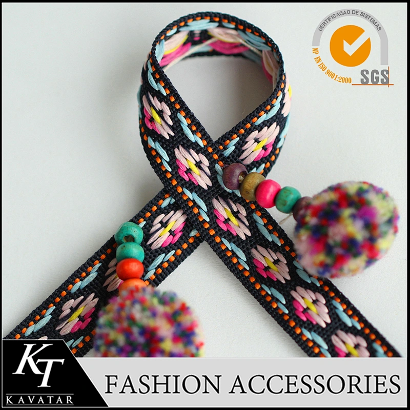 Wholesale ethnic Style cotton/polyester pom pom & beaded fringes for garments ,bags and curtain,pom material