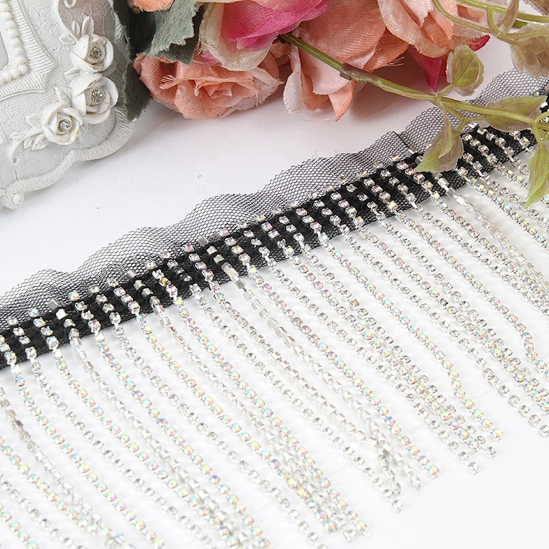 bling bling 10cm width rhinestone tassel trim rhinestone Copper cup chain for garment