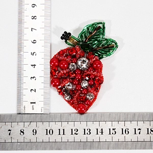 Fashion garment bag decoration patches fruit strawberry design bead rhinestone patches
