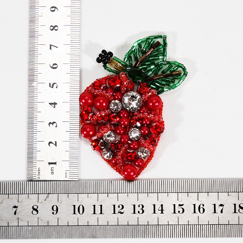 Fashion garment bag decoration patches fruit strawberry design bead rhinestone patches