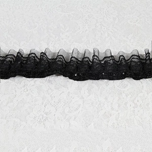 Easy to match fashion wrinkle black lace trim sequin decoration for nighty,dress,etc