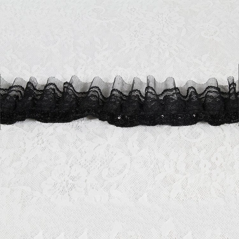 Easy to match fashion wrinkle black lace trim sequin decoration for nighty,dress,etc