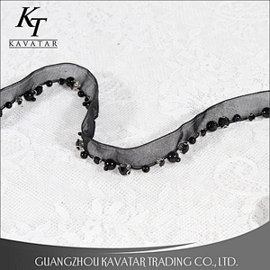 Wholesale beaded mesh lace trim with Copper rhinestone claw