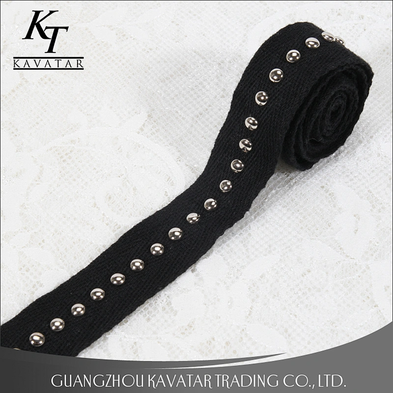kavatar Accessories bead nail on polyester herringbone tape trim for decoration garment