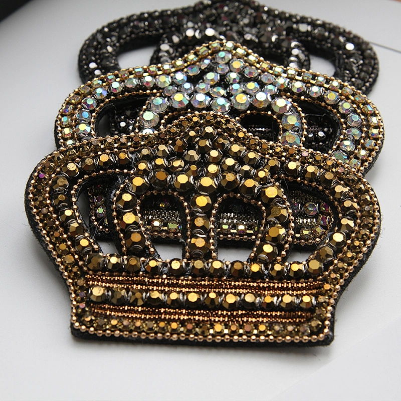 wholesale Sew on patches AB color hotfix patches crown patch applique 3d rhinestones CANVAS
