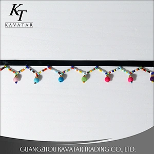 Fashion colorful beaded fringe,customized pom pom trim