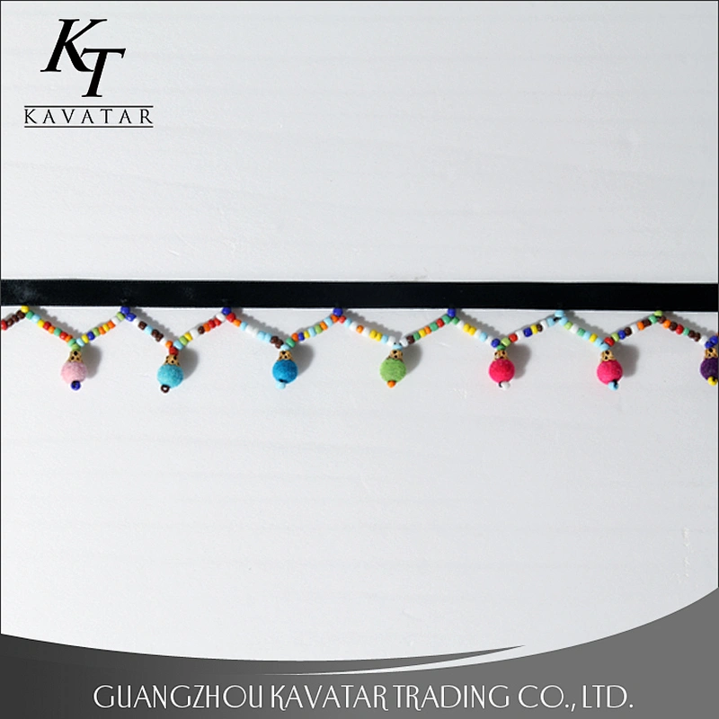Fashion colorful beaded fringe,customized pom pom trim
