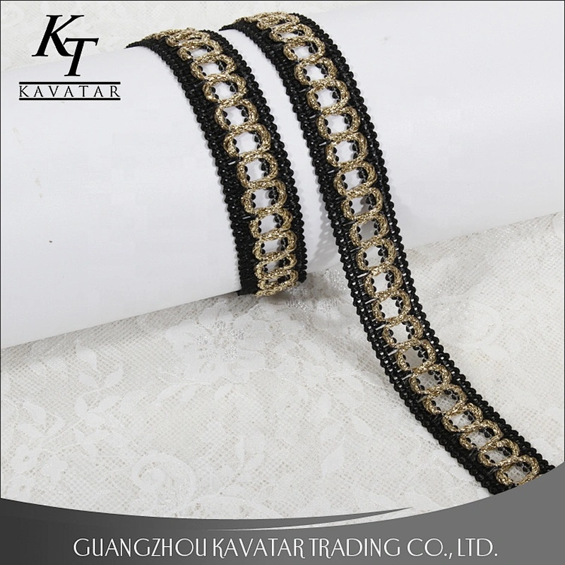 Popular gold circle design lace trim from china