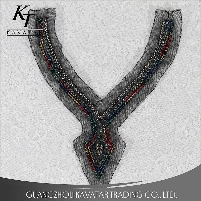 Kavatar Fashion Wholesale Handmade Beaded Black Neck Collar Trim