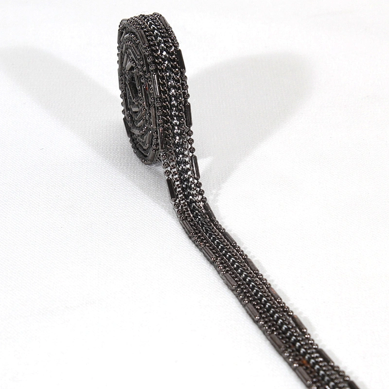 Black Acrylic Beads Edging Accessories Chained Hotfix Transfer Trimming for Garments Shoes