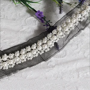 Kavatar Strung Together Sew On Mesh Beads Cyrstal Rhinestone Pearl Lace Trim