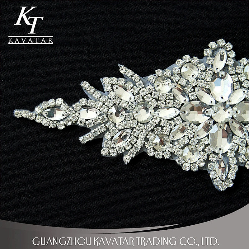 Sew-on Floral Bridal Pearl Crystal Beaded Rhinestone Applique