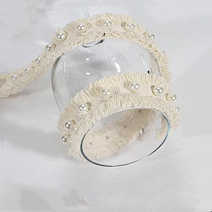 Good quantity beaded rivet on polyester lace tape for dress
