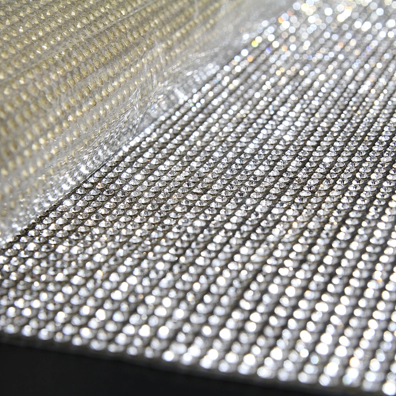 Kavatar Wholesale  2mm Aluminum Transfer Crystal Stone Mesh Sheets Trimming, Gold Accessories Base Hot Fix Rhinestone Iron on Trims