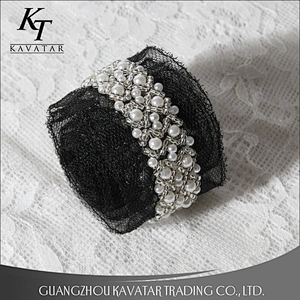Beautiful White Beaded Lace Black Mesh Design Lace Trim For Decorative Wedding Dress