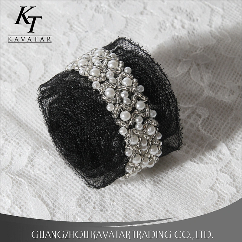 Beautiful White Beaded Lace Black Mesh Design Lace Trim For Decorative Wedding Dress