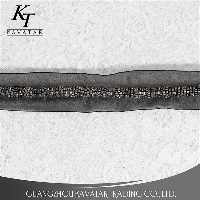 Classic Black Lace Trim with beads Sew on Cotton Rope For Dress Collar