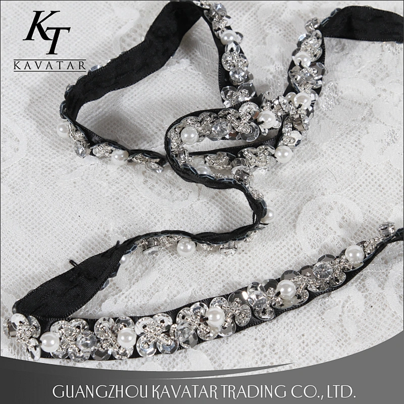 Top quality Crystal Chain Lace Trimming Colorful Round Beads and sequin trim Setting Sew on Trim for Dress Decoration