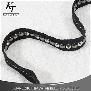 Classical style polyester design lace trim with Copper rivet for clothes