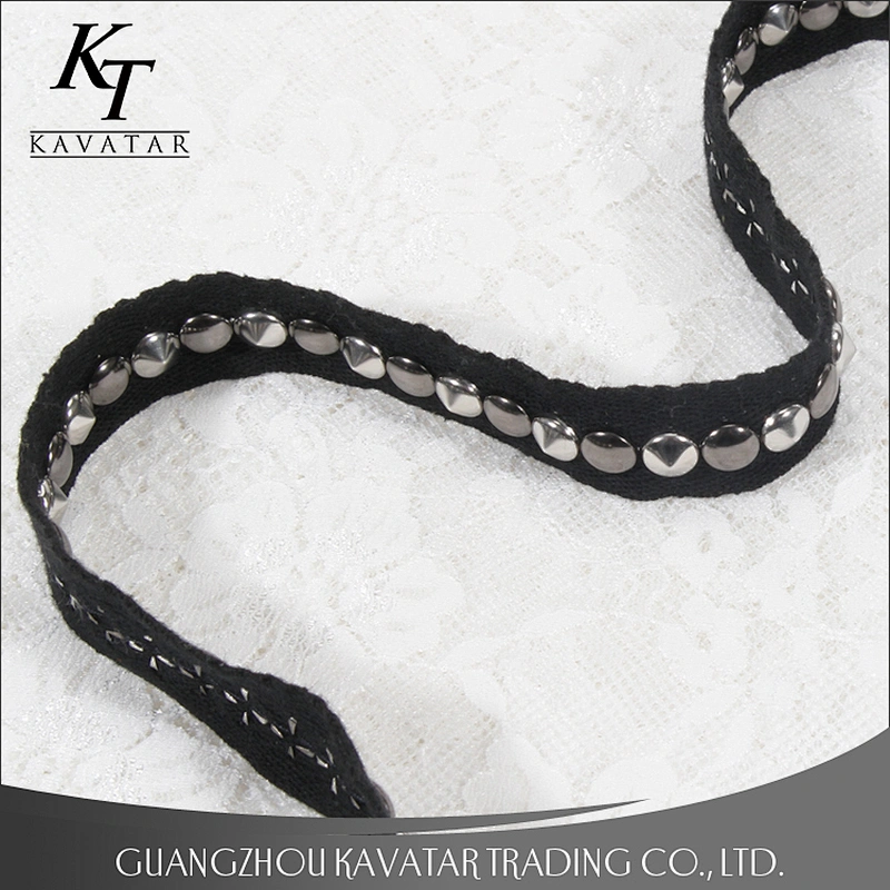 Classical style polyester design lace trim with Copper rivet for clothes