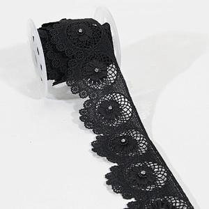 Good quality black eyelet lace flower trim manufacturer