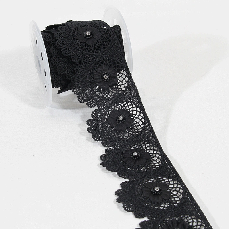 Good quality black eyelet lace flower trim manufacturer