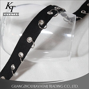 Fashion herringbone style polyester eyelet with iron hoop lace trim for garment,bags,hat,shoe