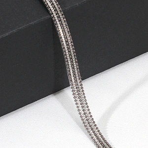 Black Copper beaded hot fix rhinestone trim with chains decoration