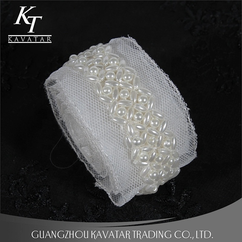 White Beaded Pearl Embroidery Lace Trimming For Wedding Dress