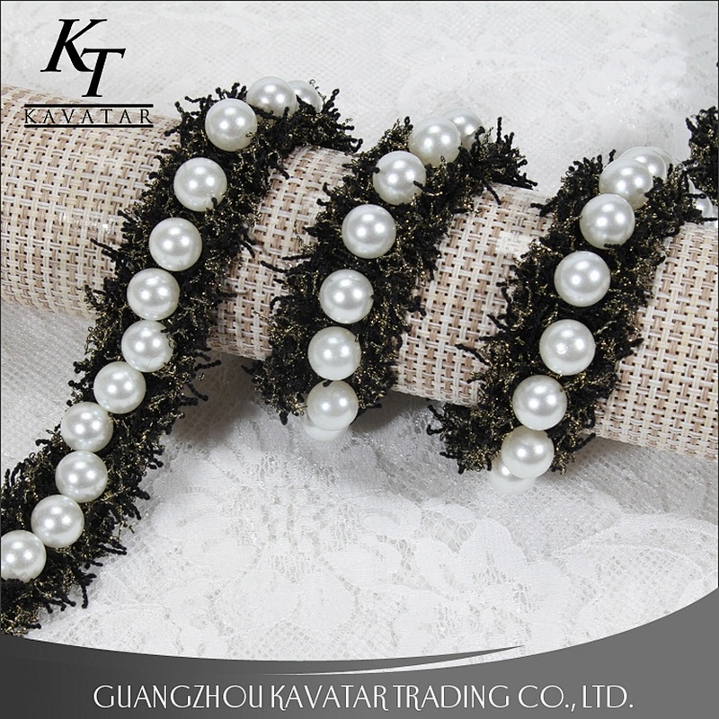 New Design 2.5cm Big Pearl Bead Lace Trim For Garment Decoration