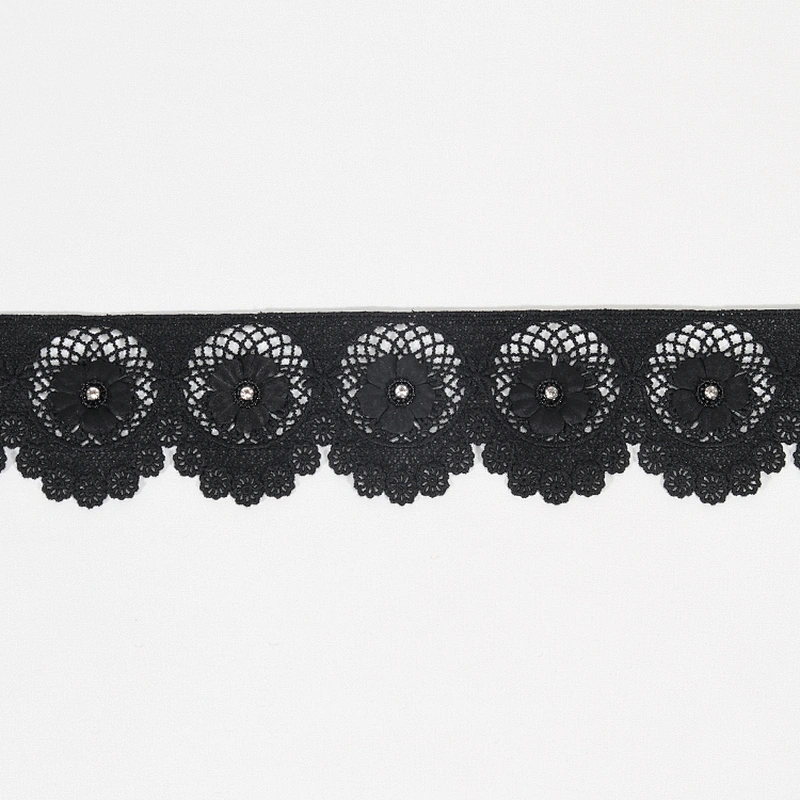 Good quality black eyelet lace flower trim manufacturer