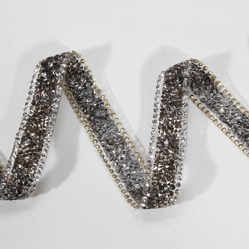 Shimmering hot fix rhinestone transfer trim for clothing embellishment