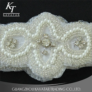 Handmade Rhinestone Beaded Applique Sew With Pearl For Wedding Dress