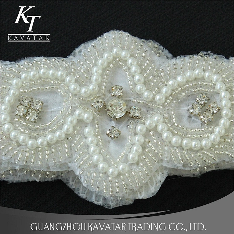Handmade Rhinestone Beaded Applique Sew With Pearl For Wedding Dress