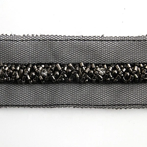 Wholesale polyester pearl lace pearl beaded lace black organza bag pearl lace trim