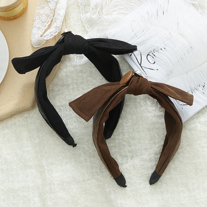Korean version of winter plush leather bow party fashion headband  rhinestone headbands