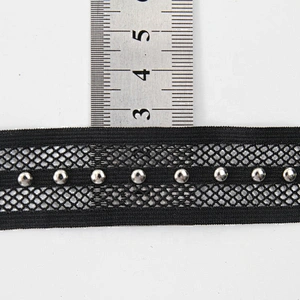 black beaded ribbon trim lace fabric handmade beads  Design Lace Trims Rivet Mesh Trim Copper Beads Ribbon